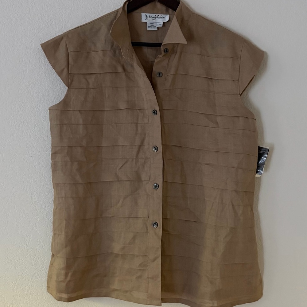 Liberty Fashions Linen Sleeveless Button‑Up Blouse – NWT Size 14